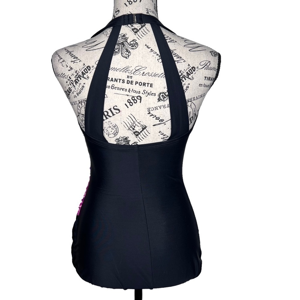 Lands' End Women's Black Pink Purple Floral Print One Piece Athletic Swimsuit 6 - Picture 3 of 15